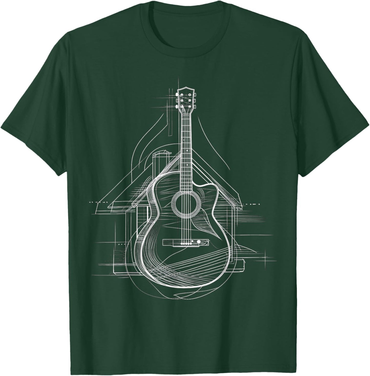 Guitar Musical Instrument Drawing House Art Guitar T-Shirt - T-Shirt | Forest