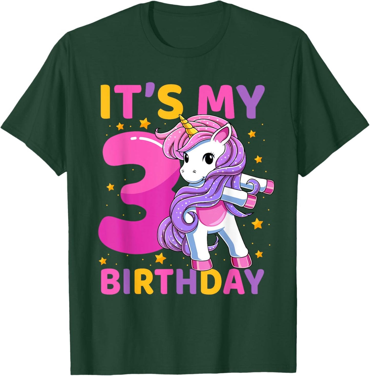 3 Years Old Unicorn Flossing 3rd Birthday Party Girls Kids T-Shirt - T-Shirt | Forest
