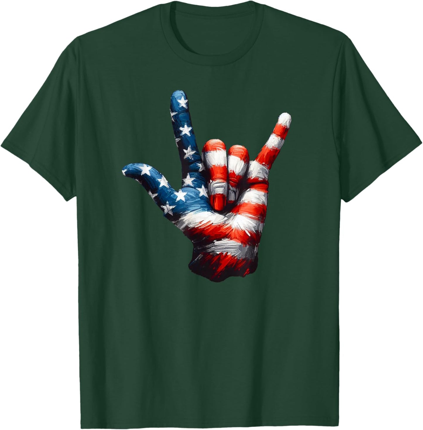 ASL USA Flag 'Love Sign' for Independence and Veterans Day T-Shirt - T-Shirt | Forest