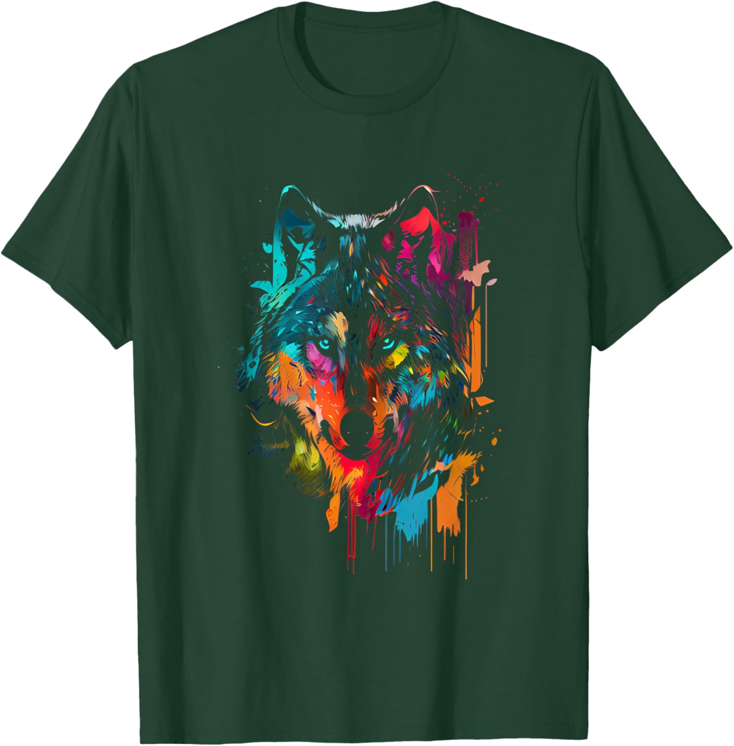 Wolf Color Colorful Hunter Forest Wolf Lover Big Wolf T-Shirt - T-Shirt | Forest