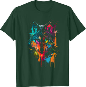 Wolf Color Colorful Hunter Forest Wolf Lover Big Wolf T-Shirt - T-Shirt | Forest