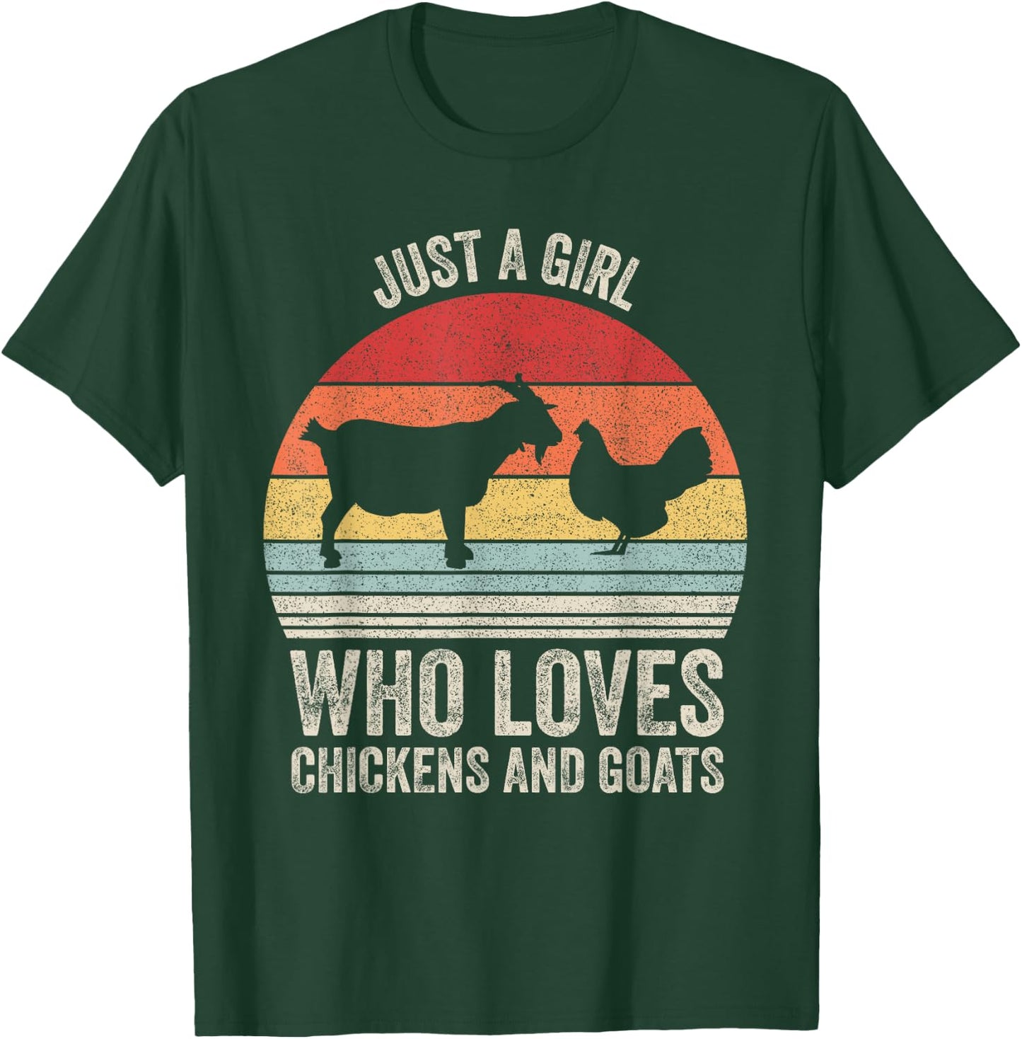 Retro Just A Girl Who Loves Chickens And Goats Farmer Girl T-Shirt - T-Shirt | Forest