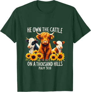 Bible Highland Cow He Own The Cattle On A Thousand Hills T-Shirt - T-Shirt | Forest