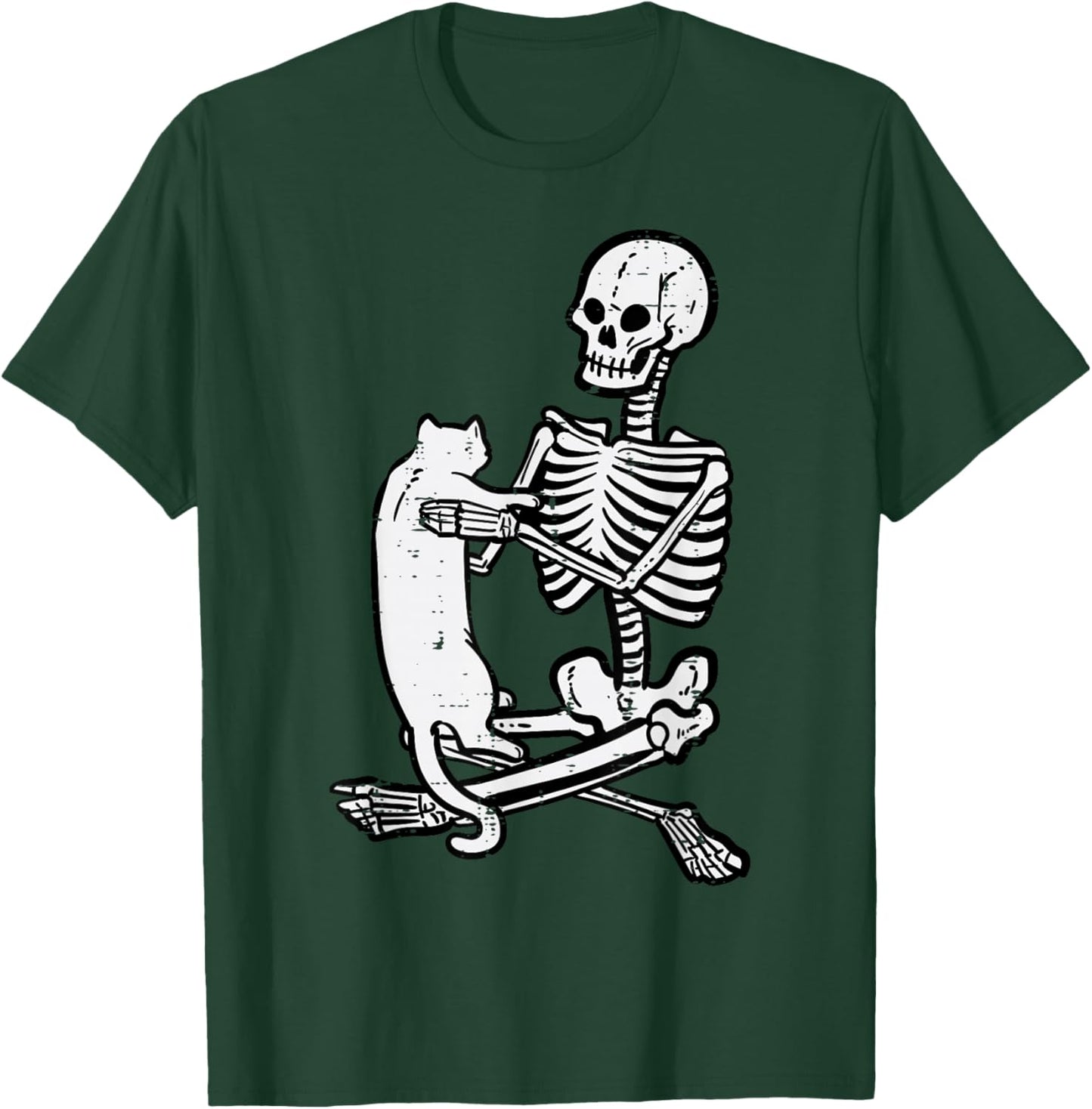 Skeleton Holding Cat Vintage Goth Halloween Men Women Kids T-Shirt - T-Shirt | Forest