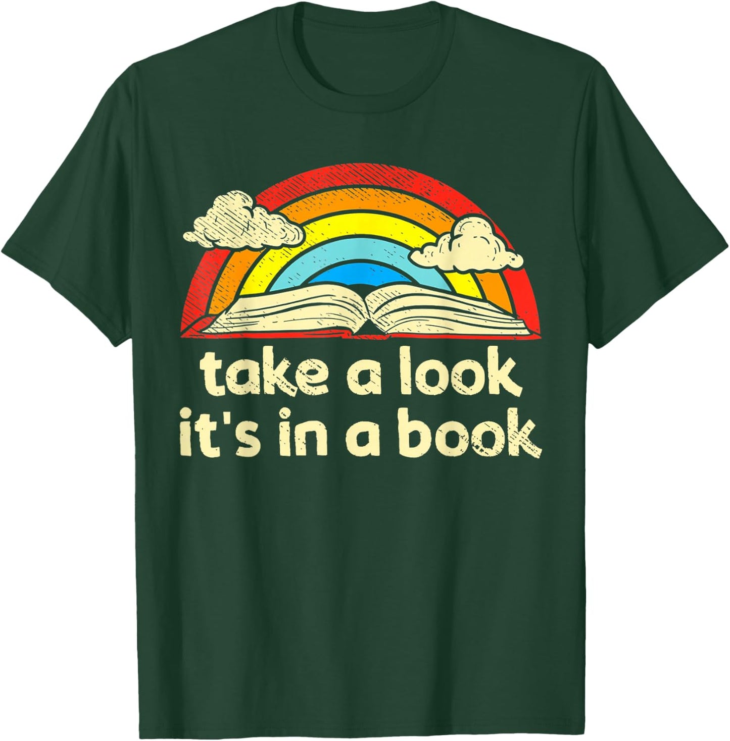 Take A Look It's in A Book Reading Vintage Retro Rainbow Small T-Shirt - T-Shirt | Forest