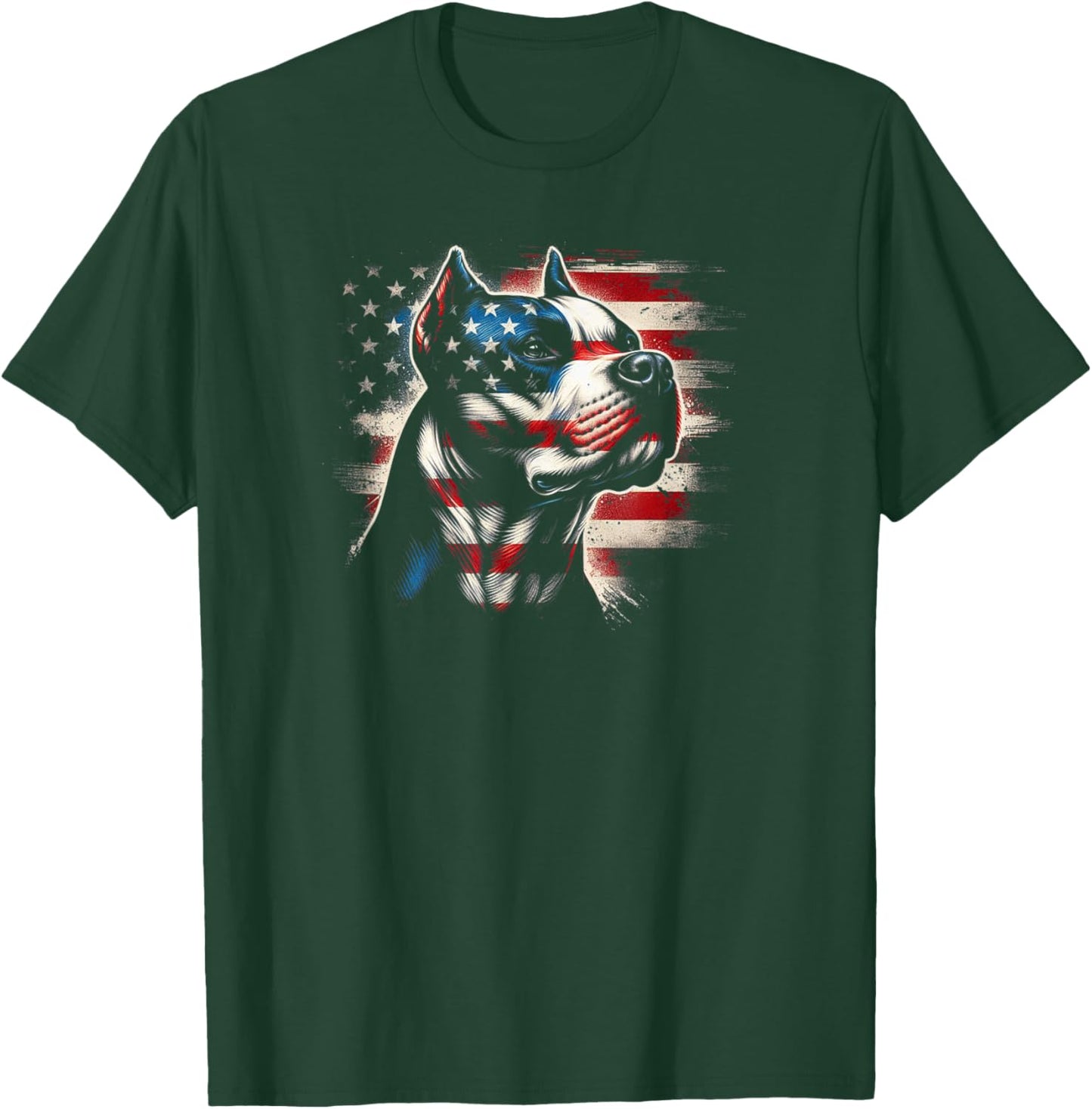4th Of July American Flag Patriotic Pitbull Terrier T-Shirt - T-Shirt | Forest
