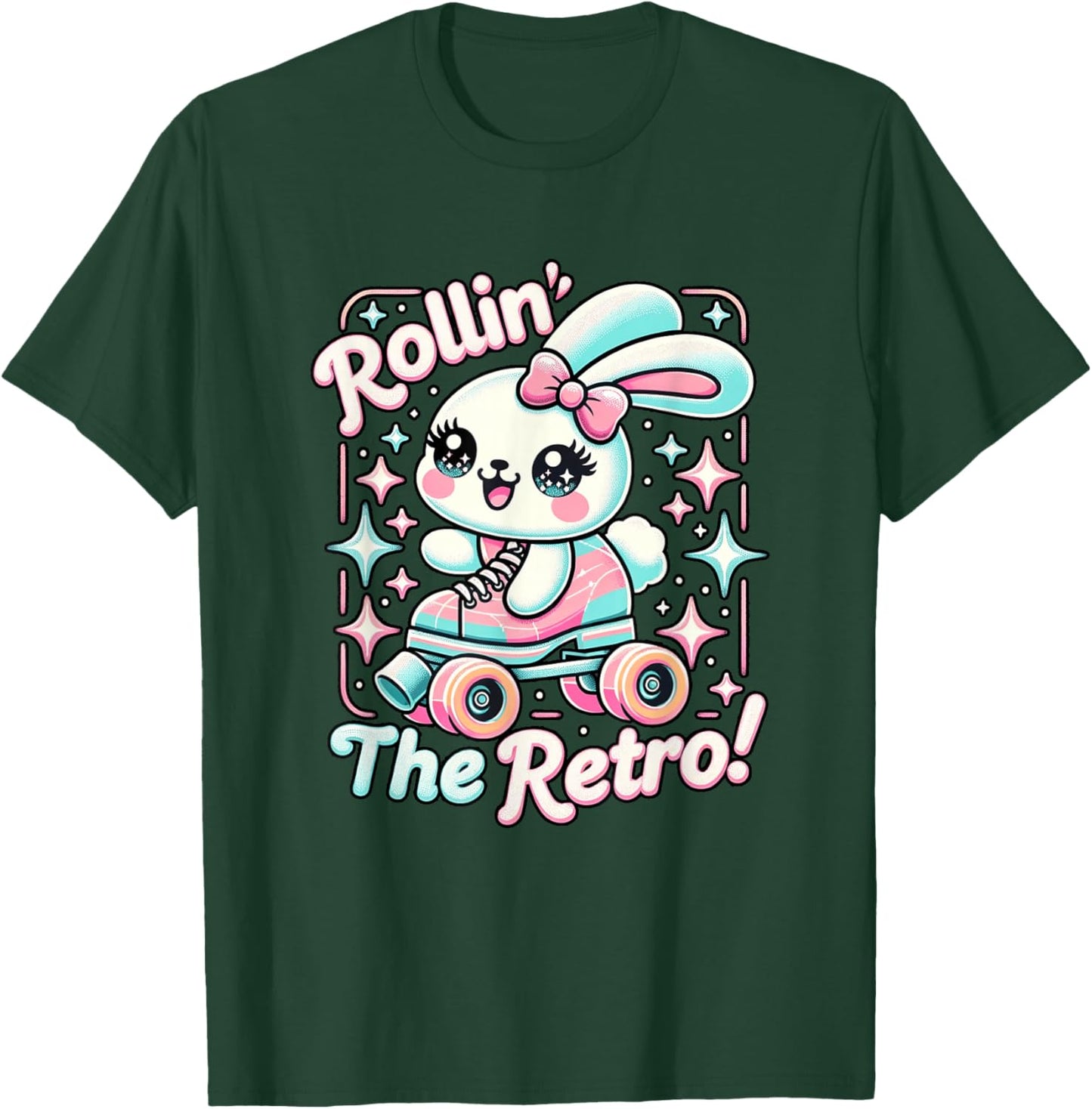 Rollin' The Retro Skater Bunny Rabbit Roller Skating T-Shirt - T-Shirt | Forest