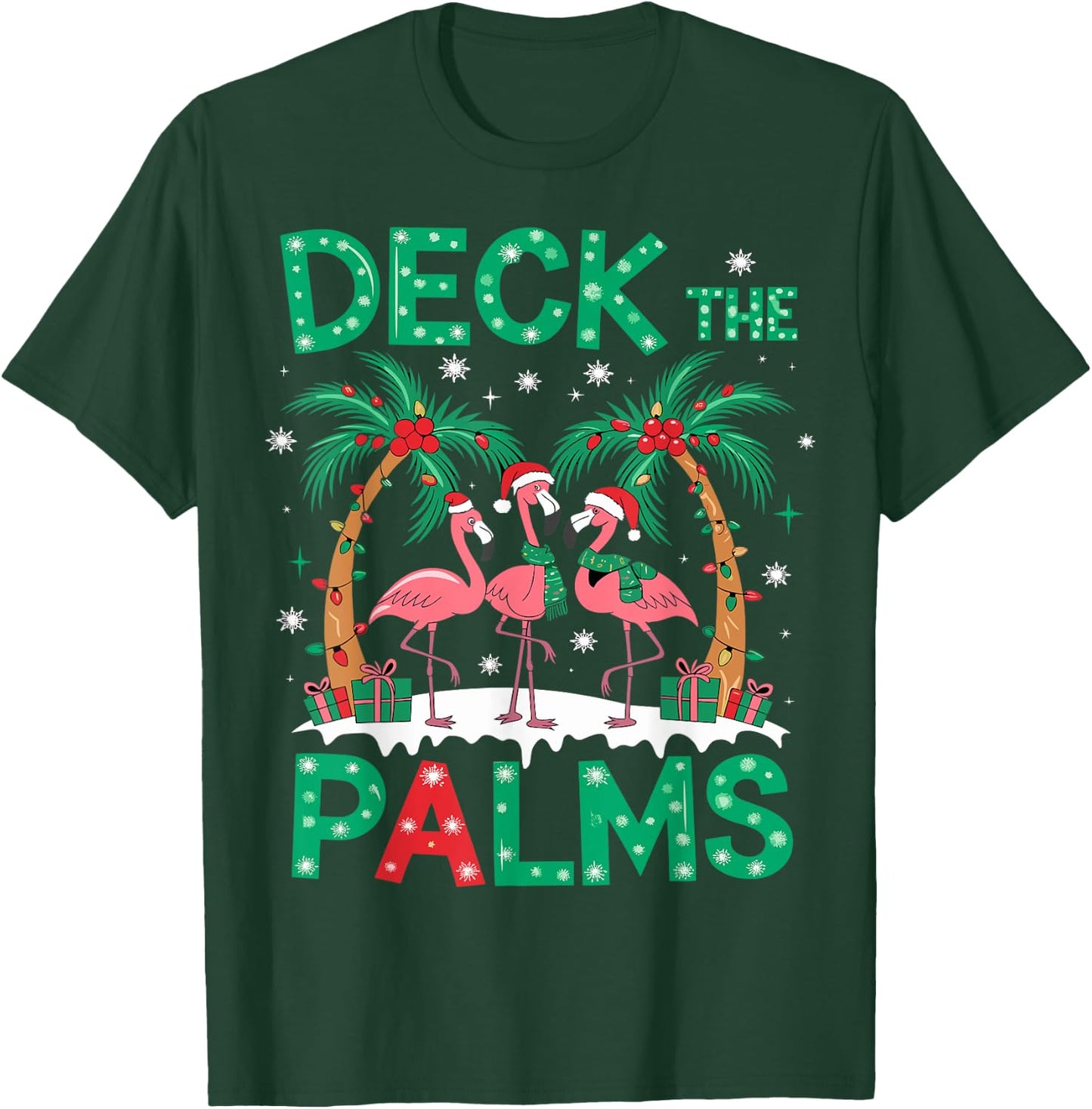 Deck the Palms Flamingo Tropical Christmas Lights Palm Tree T-Shirt - T-Shirt | Forest