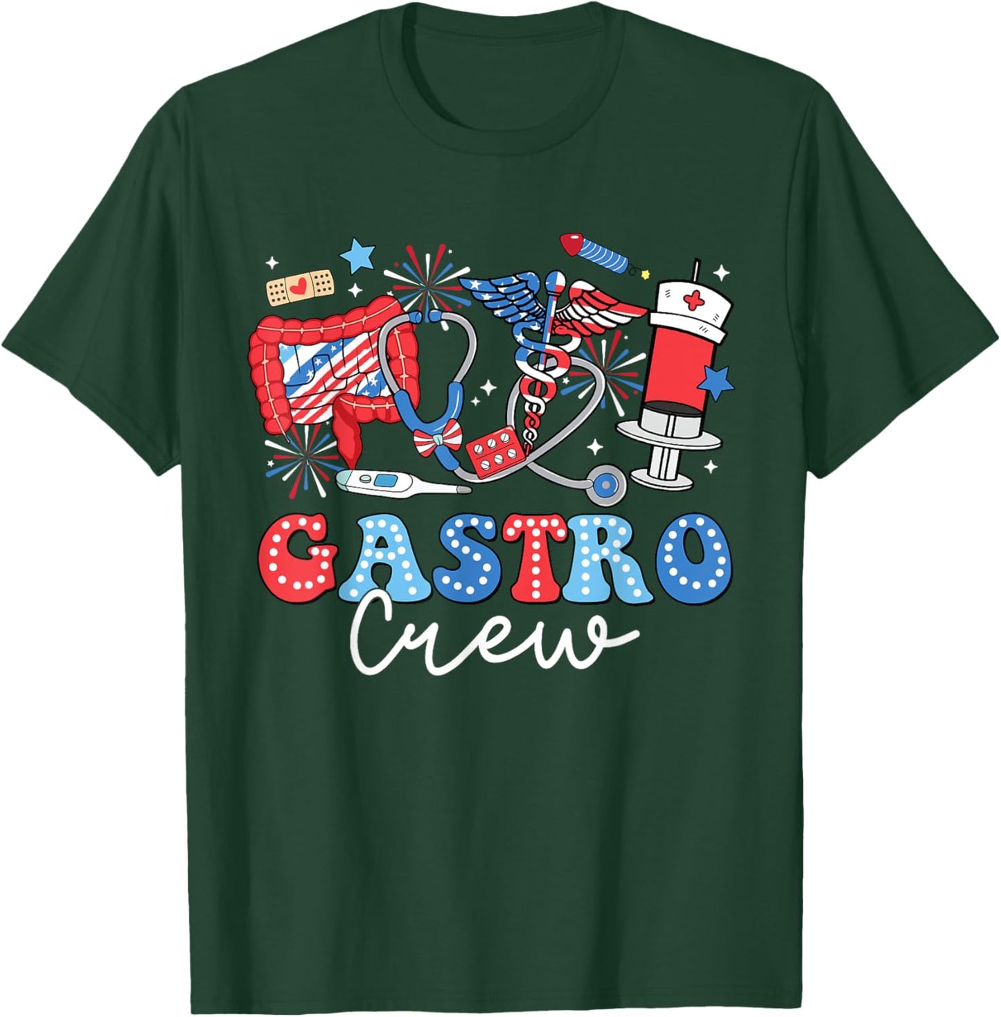 Groovy Gastro Crew Gastro Nurse USA Flag 4th Of July Men T-Shirt - T-Shirt | Forest