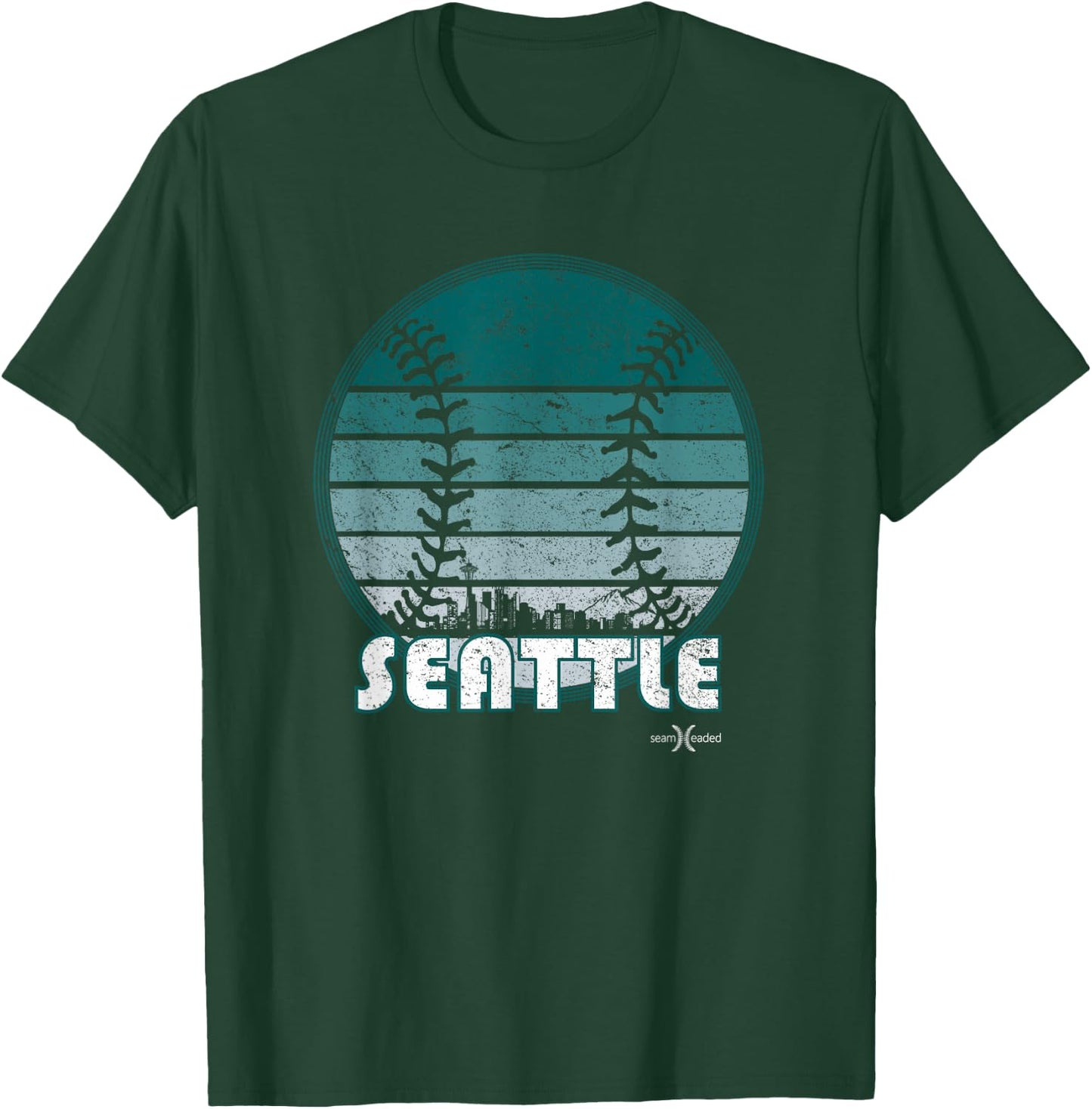 Vintage Seattle Baseball Sunset with Retro City Skyline T-Shirt - T-Shirt | Forest