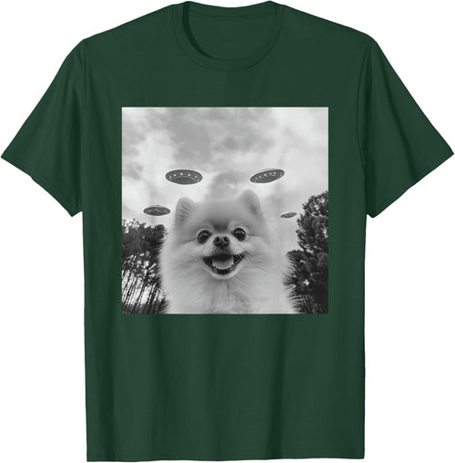 Cute Pomeranian Dog Selfie With UFO UAP Invasion Alien