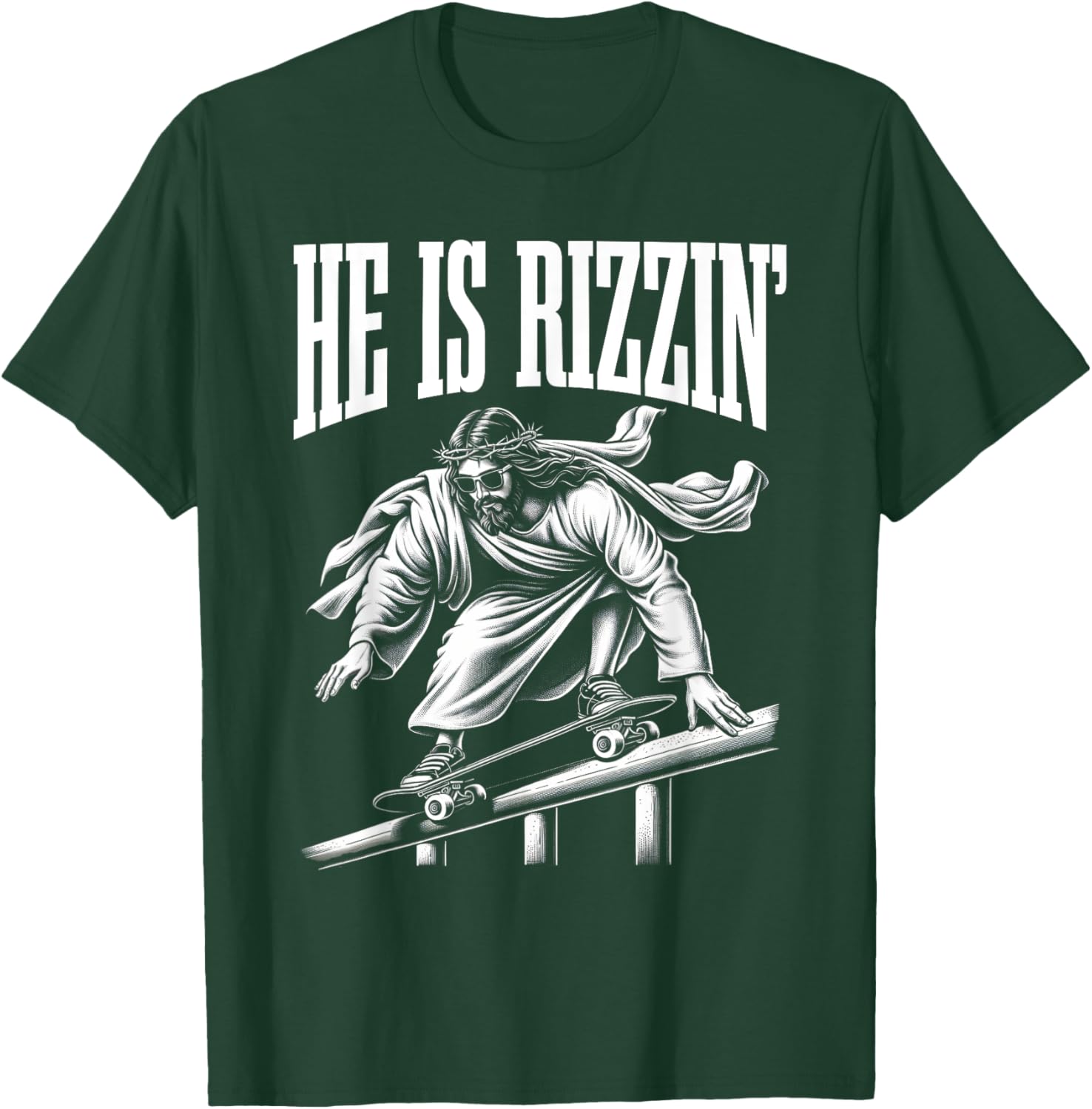 He Is Rizzin Funny Jesus Skateboard Meme T-Shirt - T-Shirt | Forest