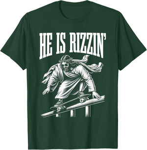 He Is Rizzin Funny Jesus Skateboard Meme T-Shirt - T-Shirt | Forest