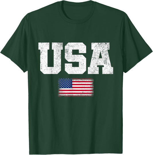 USA Men Women Patriotic American US Flag July 4th T-Shirt - T-Shirt | Forest