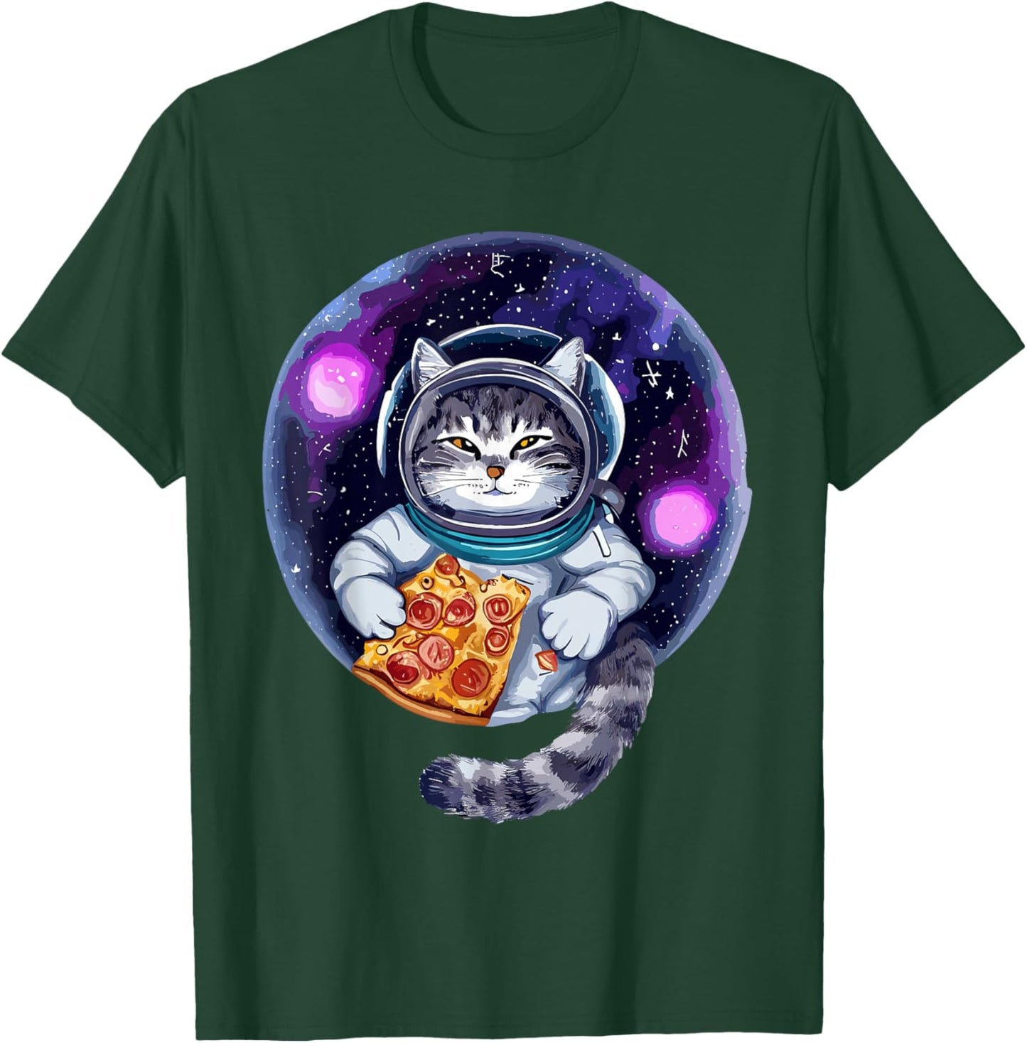 Cat Eating Pizza in Universe - For Space Astronaut Cat T-Shirt - T-Shirt | Forest