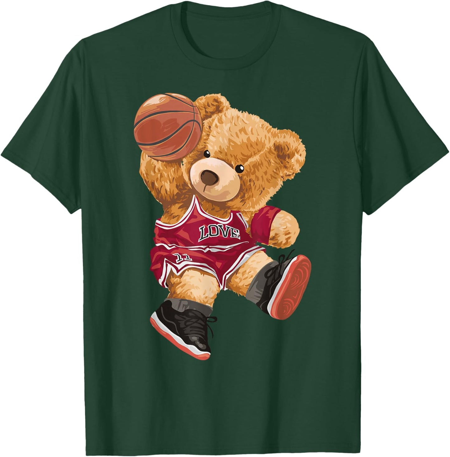 Cute Teddy Bear Playing Basketball Small T-Shirt - T-Shirt | Forest