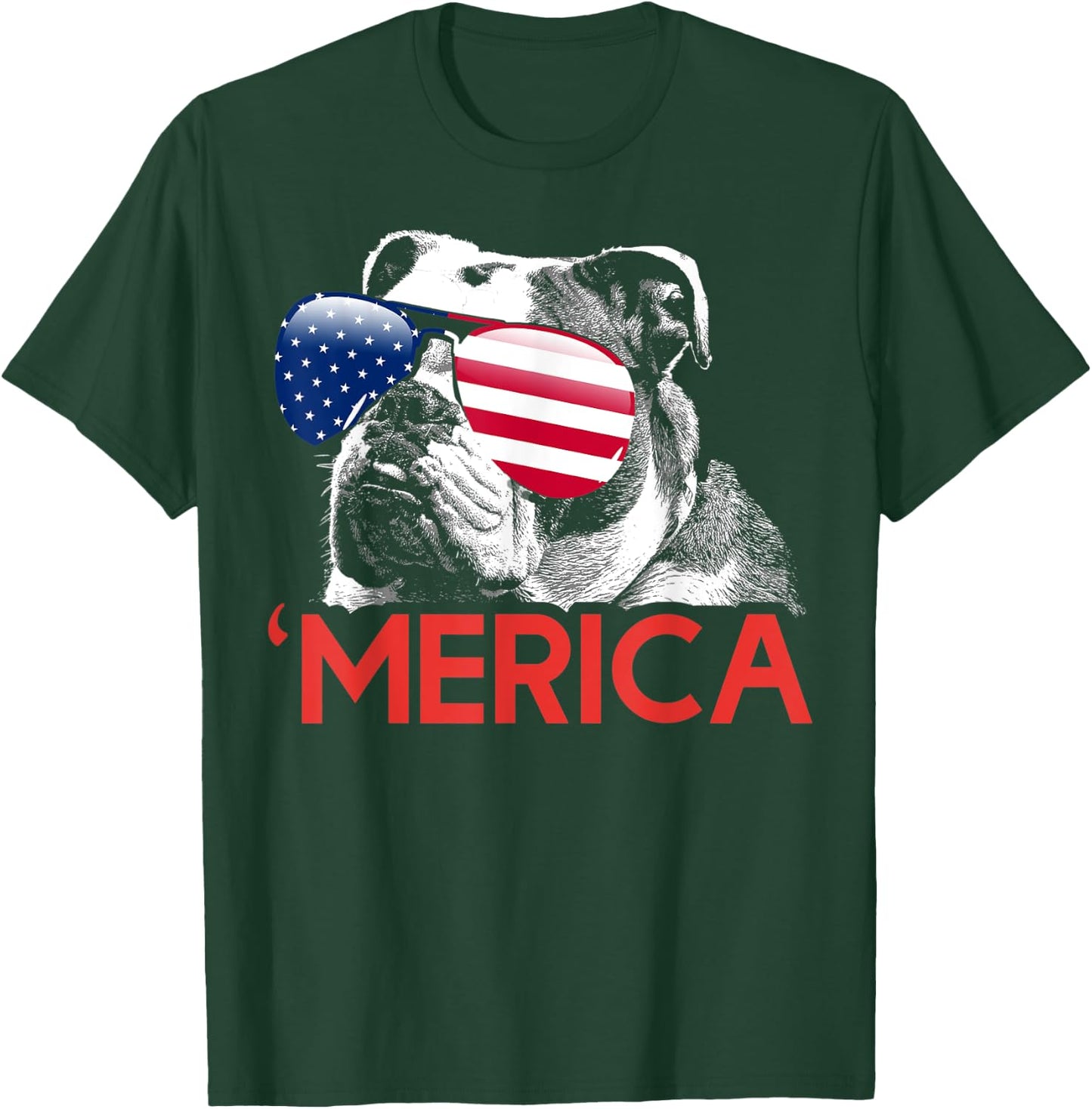 Merica Bulldog American Flag 4th of July T-Shirt - T-Shirt | Forest