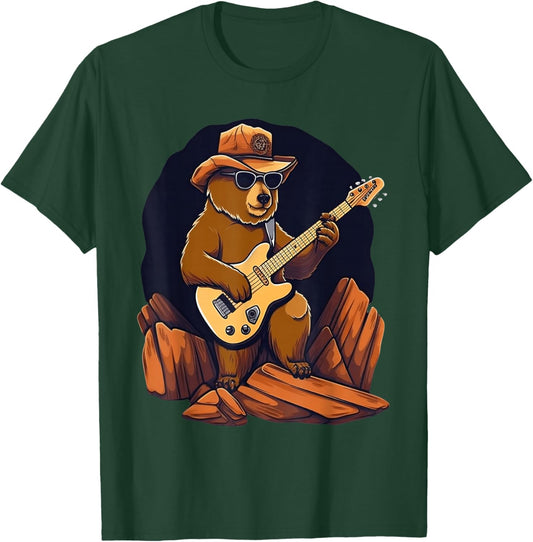Bear Playing The Bass Guitar In A Cave Cottagecore T-Shirt - T-Shirt | Forest