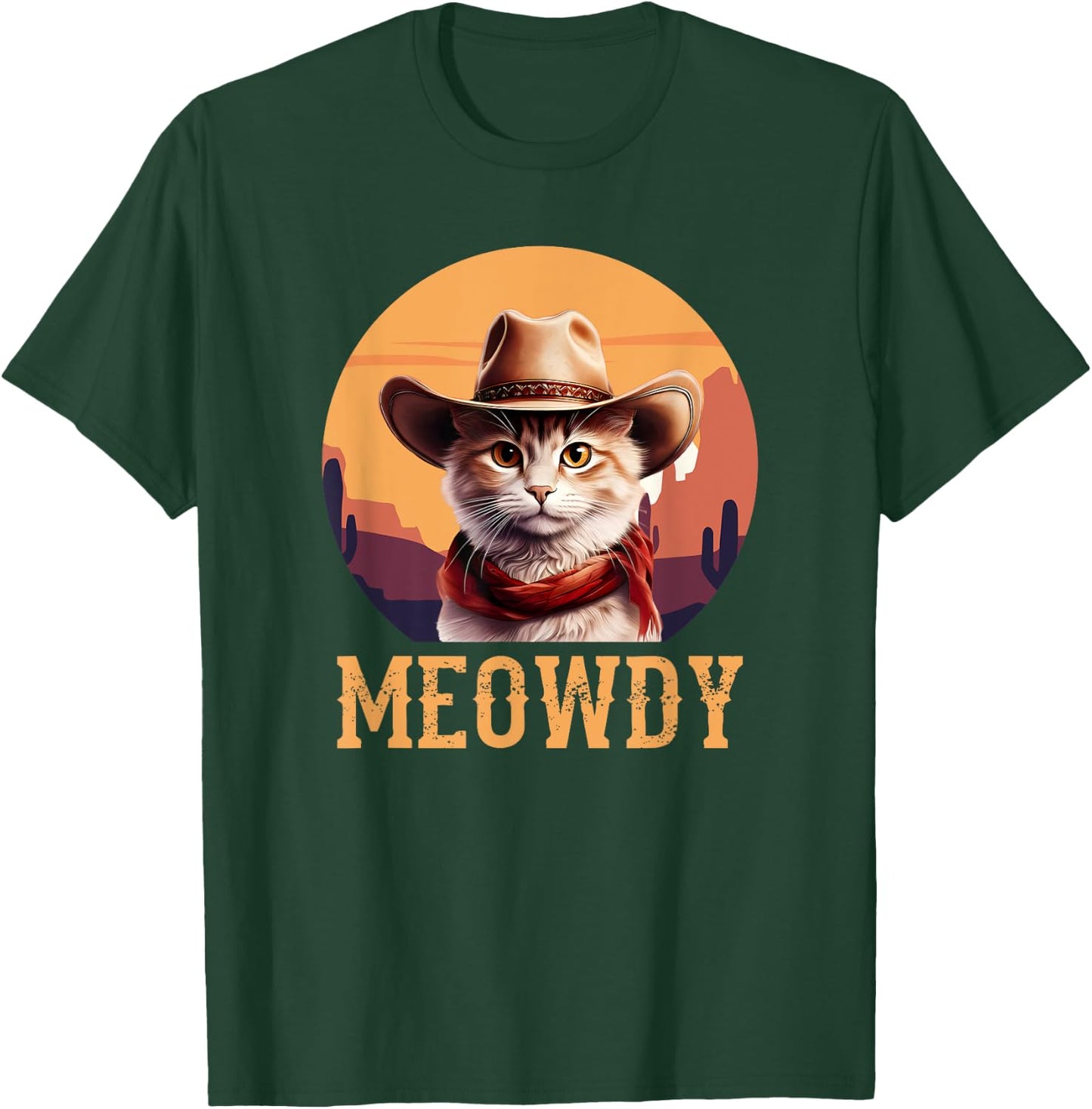 Meowdy Cat Cowboy Hat Funny Vintage Graphic T-Shirt - T-Shirt | Forest