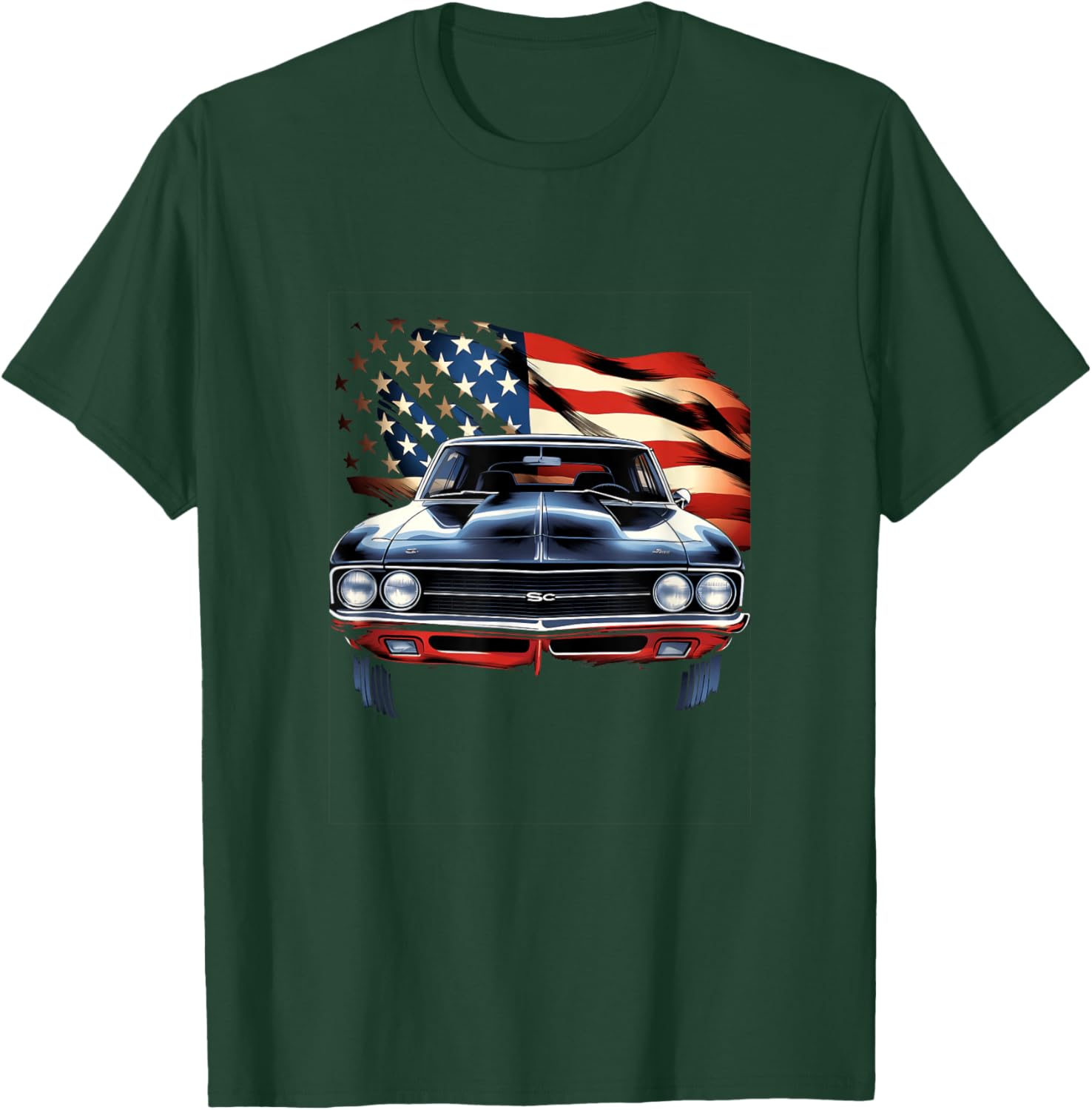 Muscle Car American USA Flag Vintage Car T-Shirt - T-Shirt | Forest