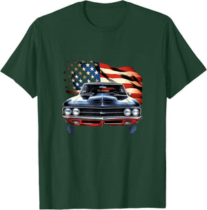 Muscle Car American USA Flag Vintage Car T-Shirt - T-Shirt | Forest