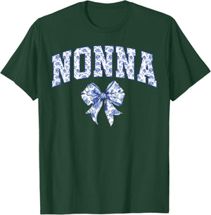 Nonna Coquette Toile Blue Bow Floral Family Matching T-Shirt - T-Shirt | Forest