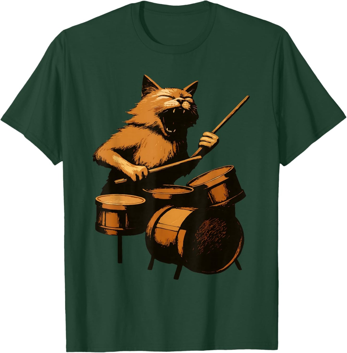 Funny Cat Playing Drums Drumming Drummer Music Player Band T-Shirt - T-Shirt | Forest