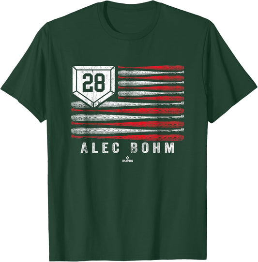 Vintage US Flag Baseball Stripes Alec Bohm Philadelphia T-Shirt - T-Shirt | Forest