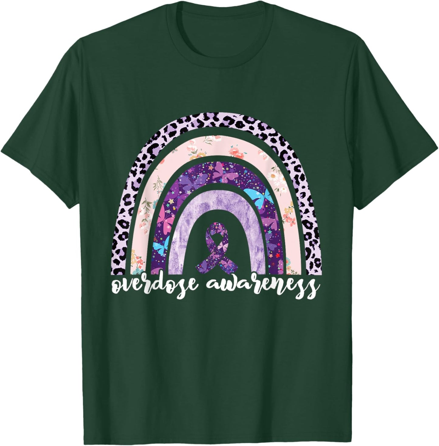 Overdose Awareness Purple Ribbon Drug Addiction Rainbow T-Shirt - T-Shirt | Forest