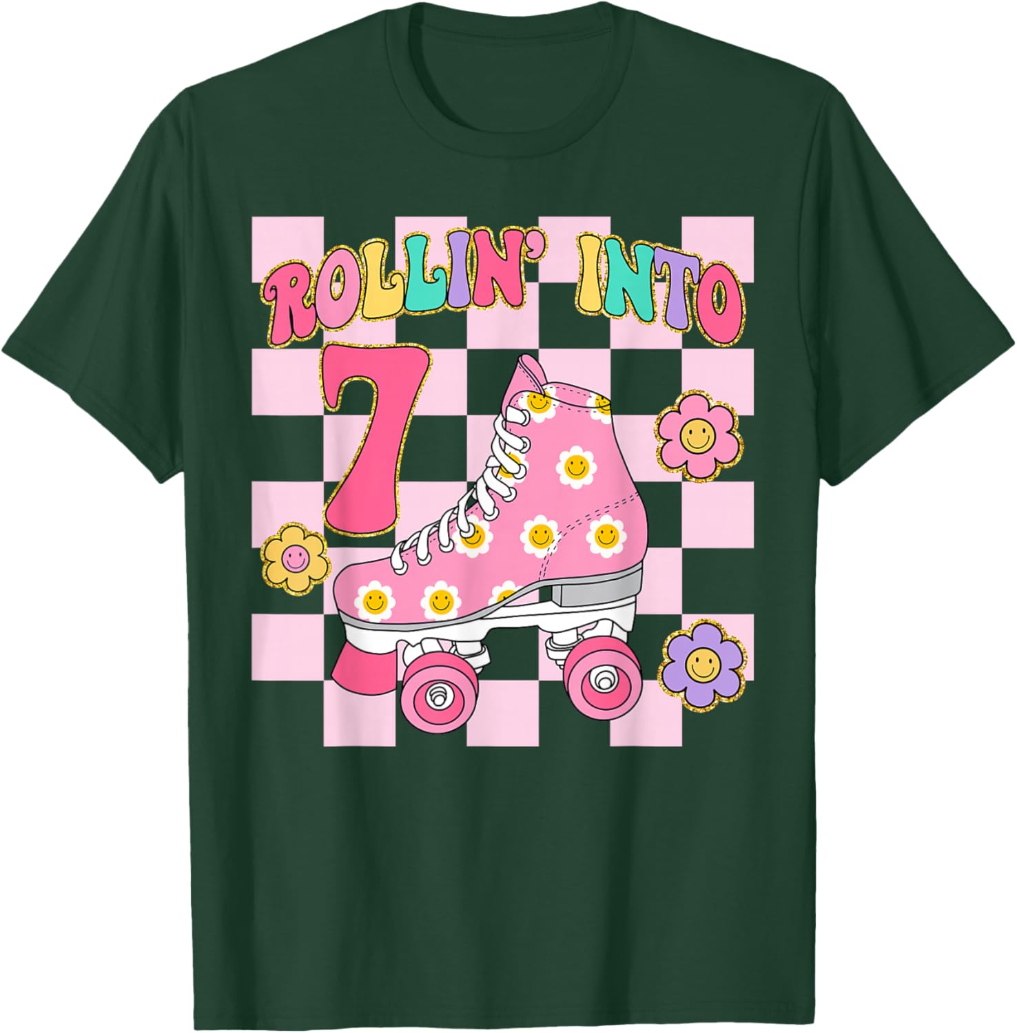 Rolling Into 7 Years Old Girl 7th Birthday Roller Skater T-Shirt - T-Shirt | Forest