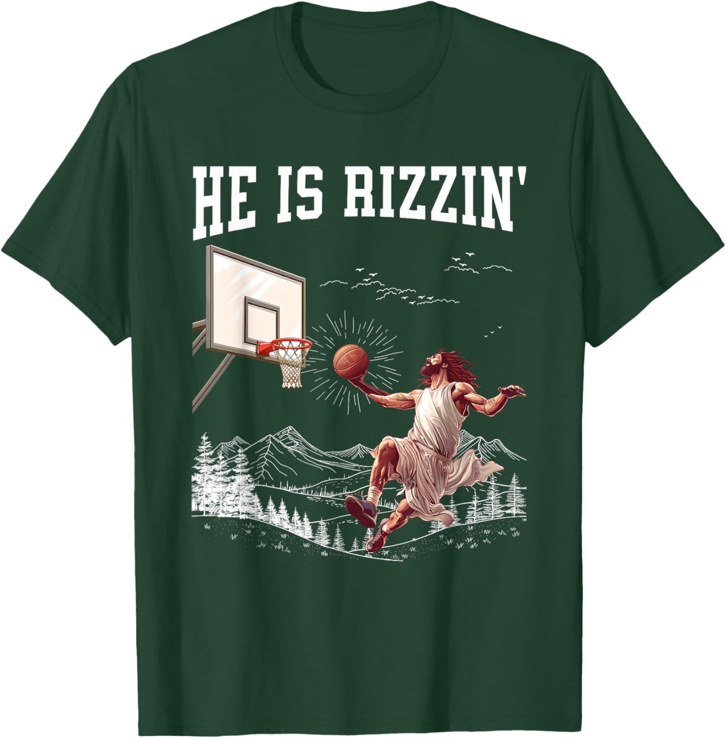 He Is Risen Rizzin' Easter Jesus Christian Faith Basketball T-Shirt - T-Shirt | Forest