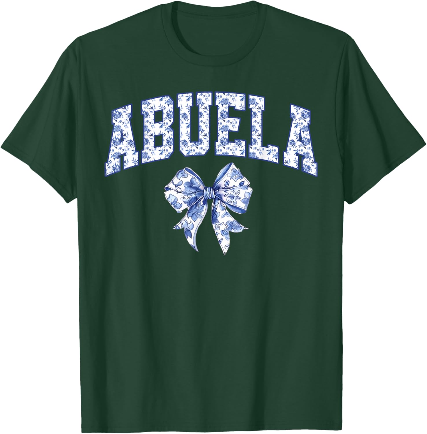 Abuela Coquette Toile Blue Bow Floral Family Matching T-Shirt - T-Shirt | Forest