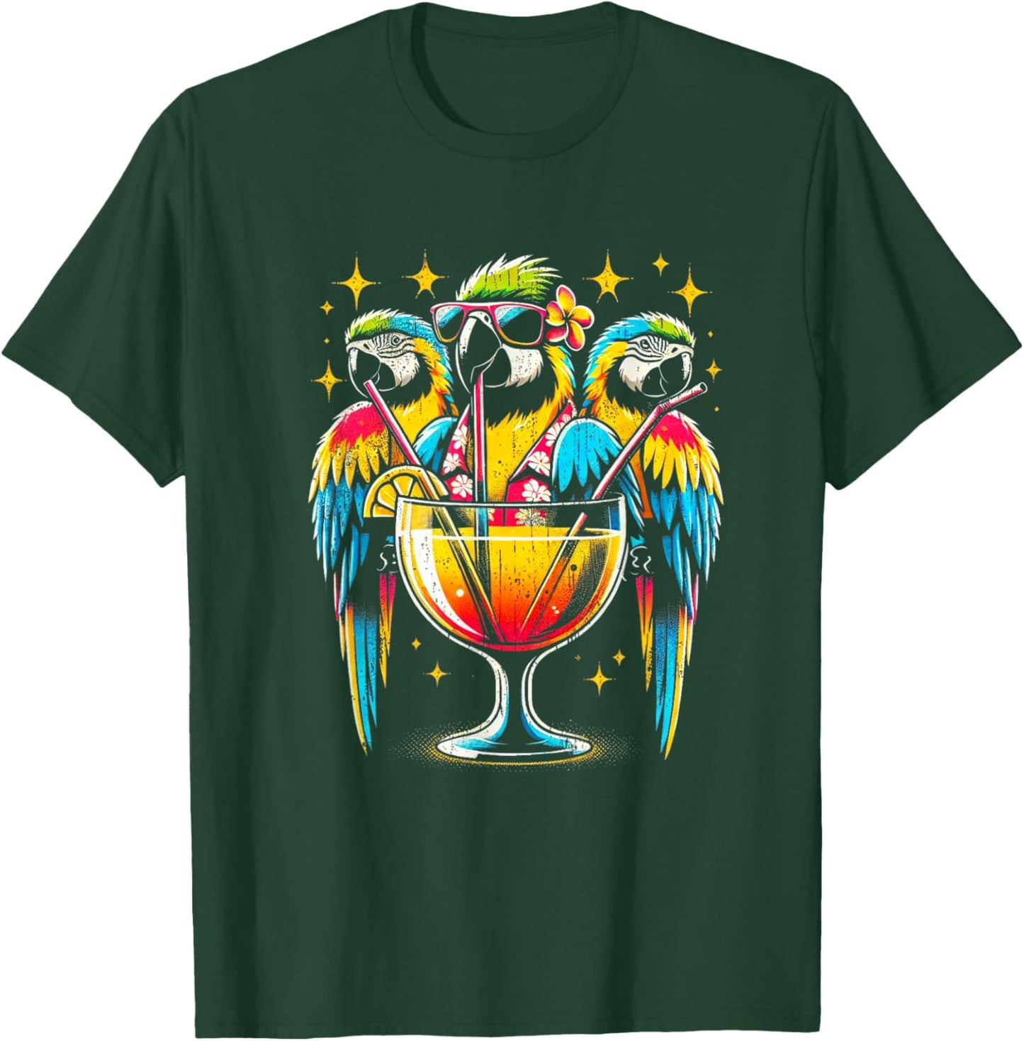 Parrots Drinking Margarita Tropical Birds Vacation Hawaiian T-Shirt - T-Shirt | Forest