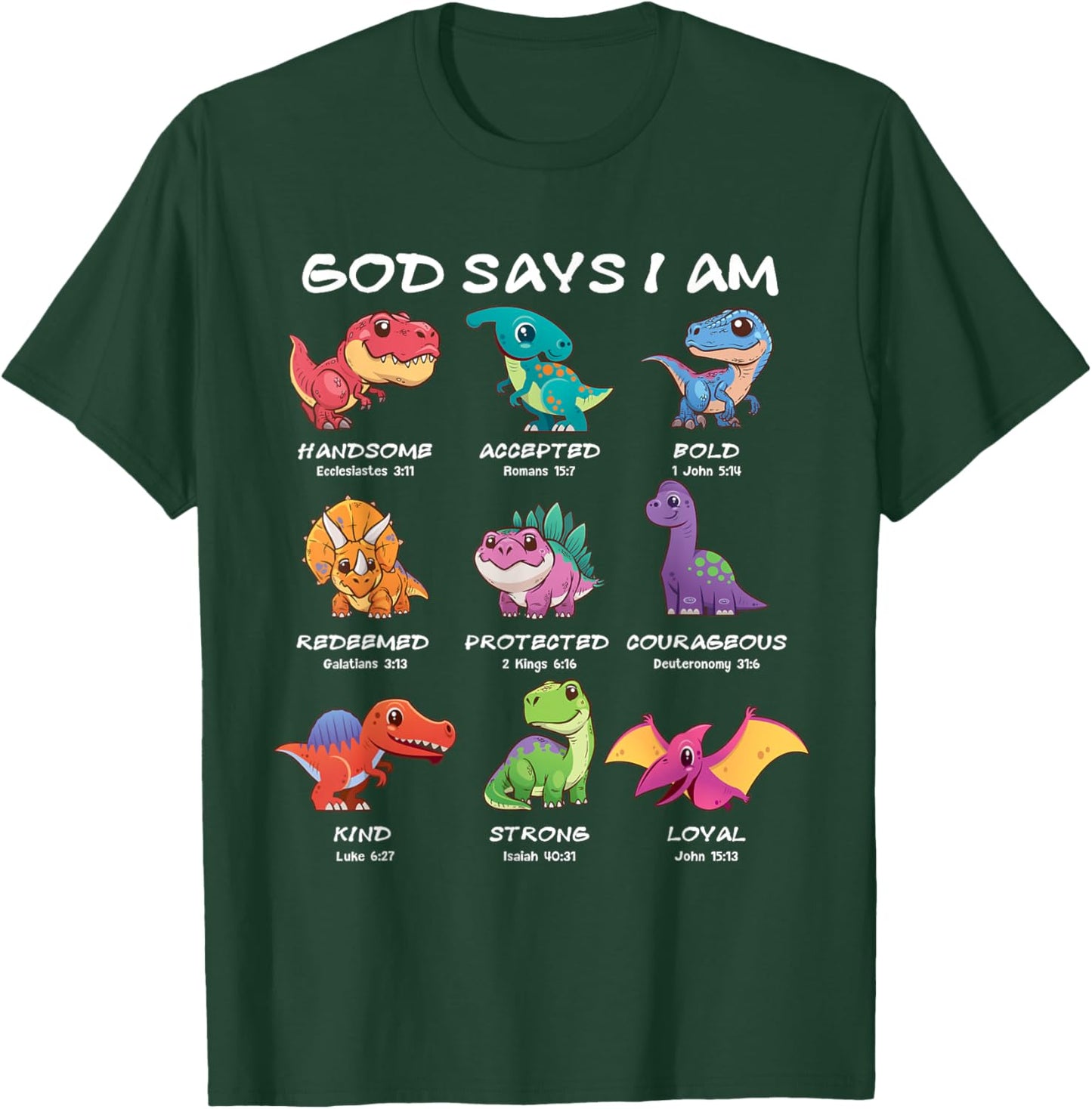 God Says I Am Dinosaur Funny Dino Kids Boys Bible Verse T-Shirt - T-Shirt | Forest