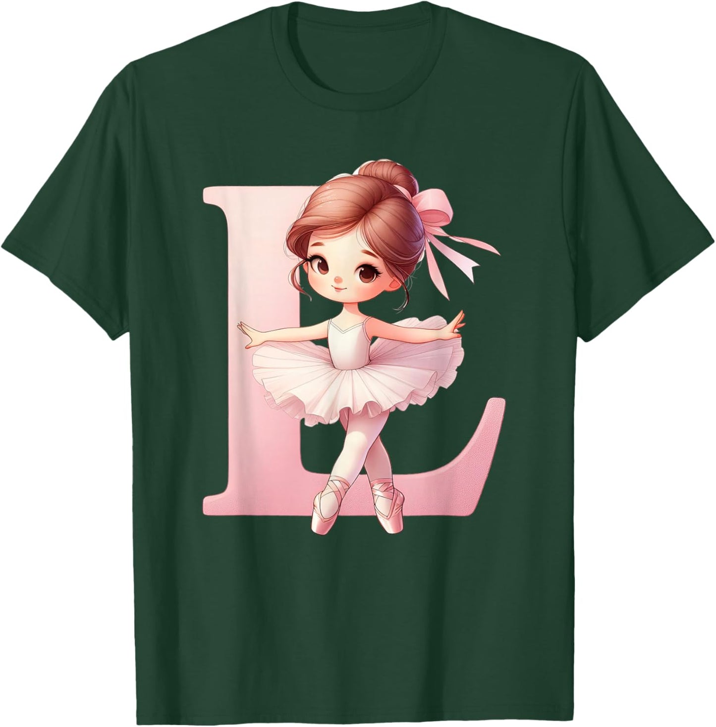 Ballerina Girl Dancing Name First Letter L Girly Tutu Ballet T-Shirt - T-Shirt | Forest