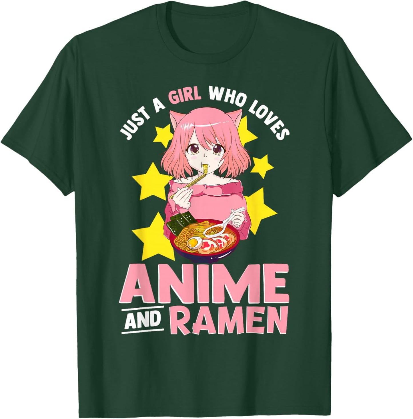 Just A Girl Who Loves Anime and Ramen Bowl Japanese Noodles,Short Sleeve T-Shirt - T-Shirt | Forest