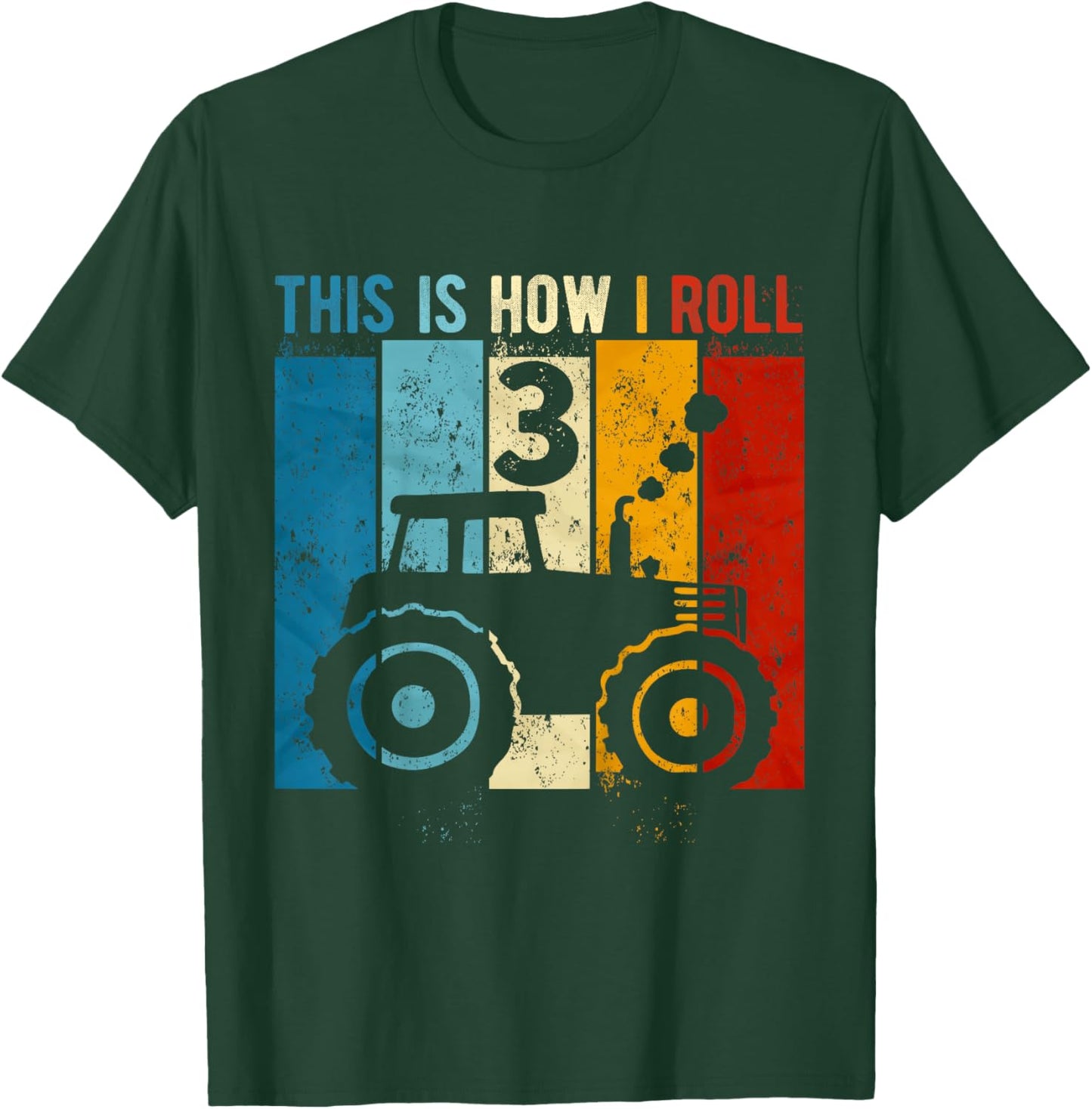 Kids 3 Year Old Birthday Boy Tractor Farm 3rd Birthday T-Shirt - T-Shirt | Forest