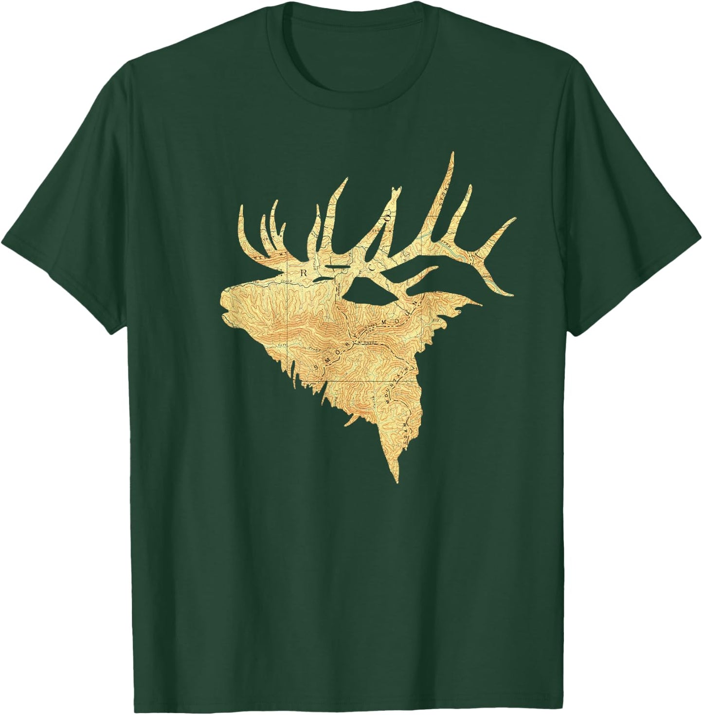 Topographical Bull Elk Topo Map Vintage T-Shirt - T-Shirt | Forest