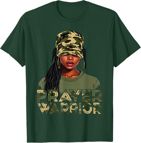 Camo Hat Prayer Warrior God Jesus Christian Black Girl Women T-Shirt - T-Shirt | Forest