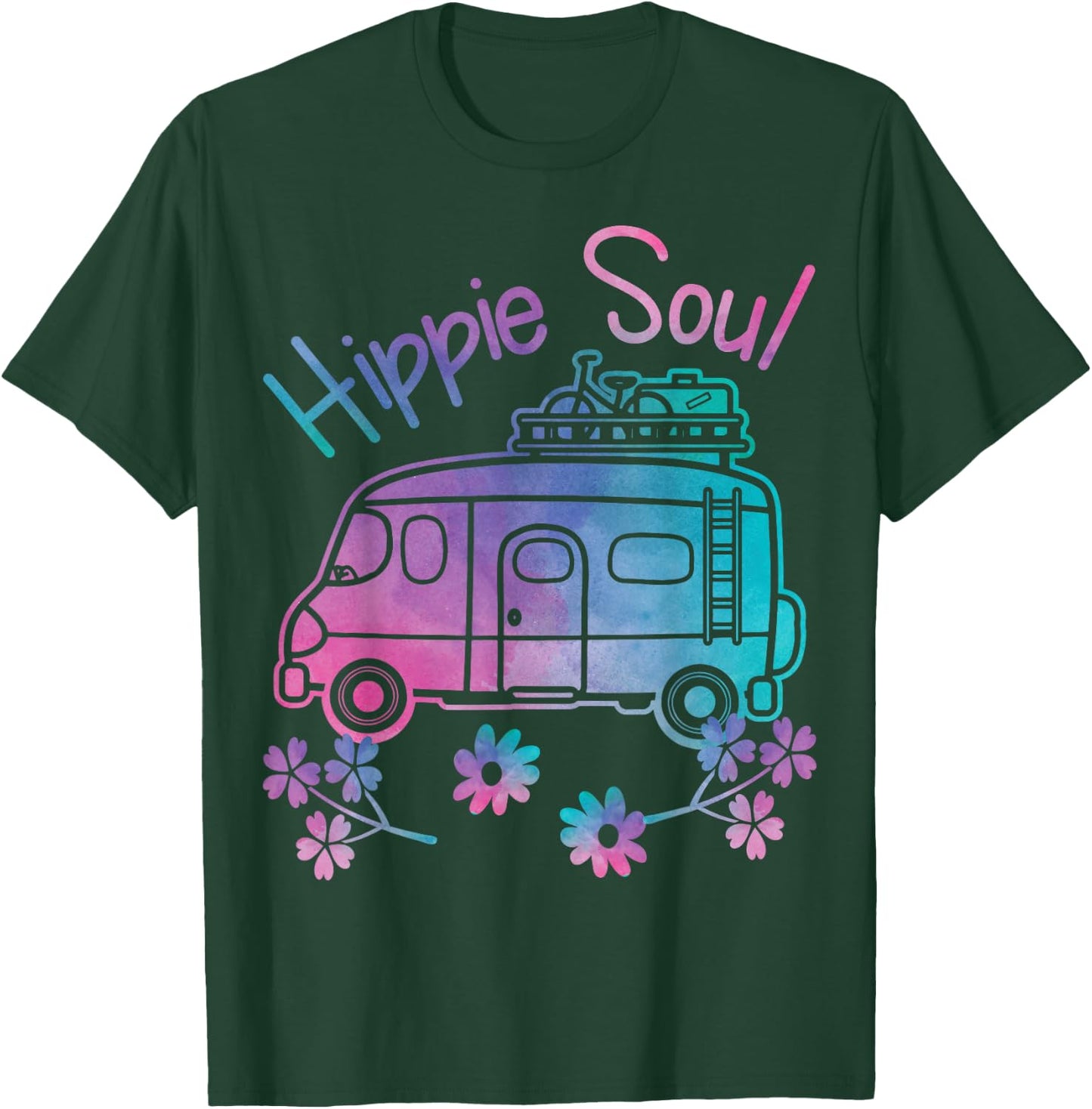 Hippie Soul Funny Camping Tie Dye Traveler Retro Van Gift T-Shirt - T-Shirt | Forest