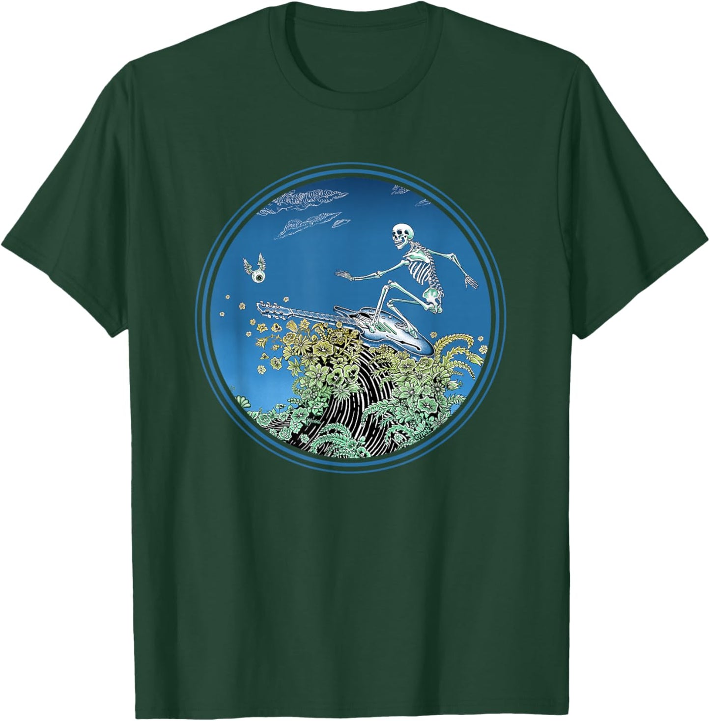 Surfing Skeleton Circle - by Emek Artman T-Shirt - T-Shirt | Forest