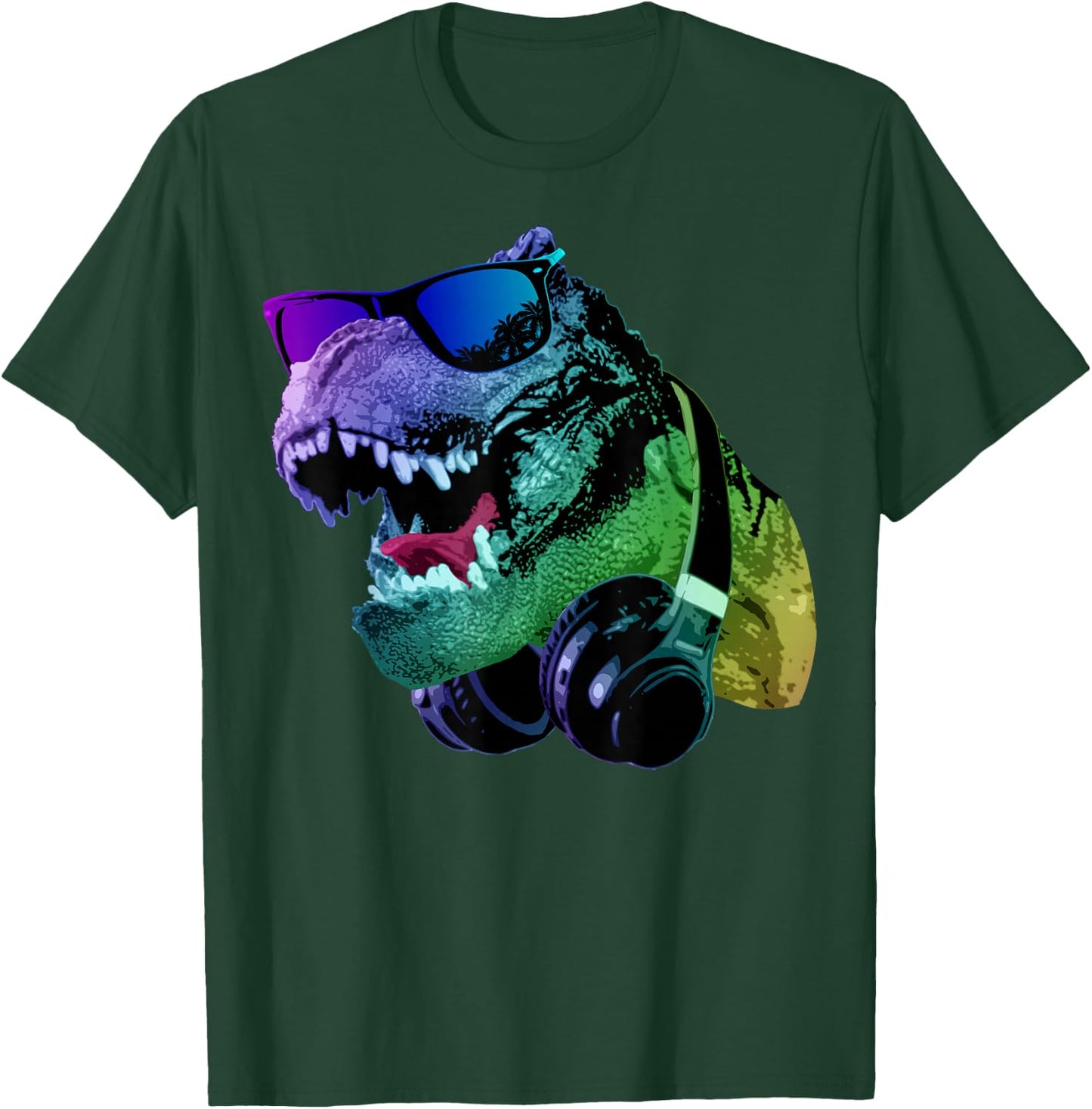 T Rex Tyrannosaurus Dinosaur With Sunglasses And Headphones T-Shirt - T-Shirt | Forest