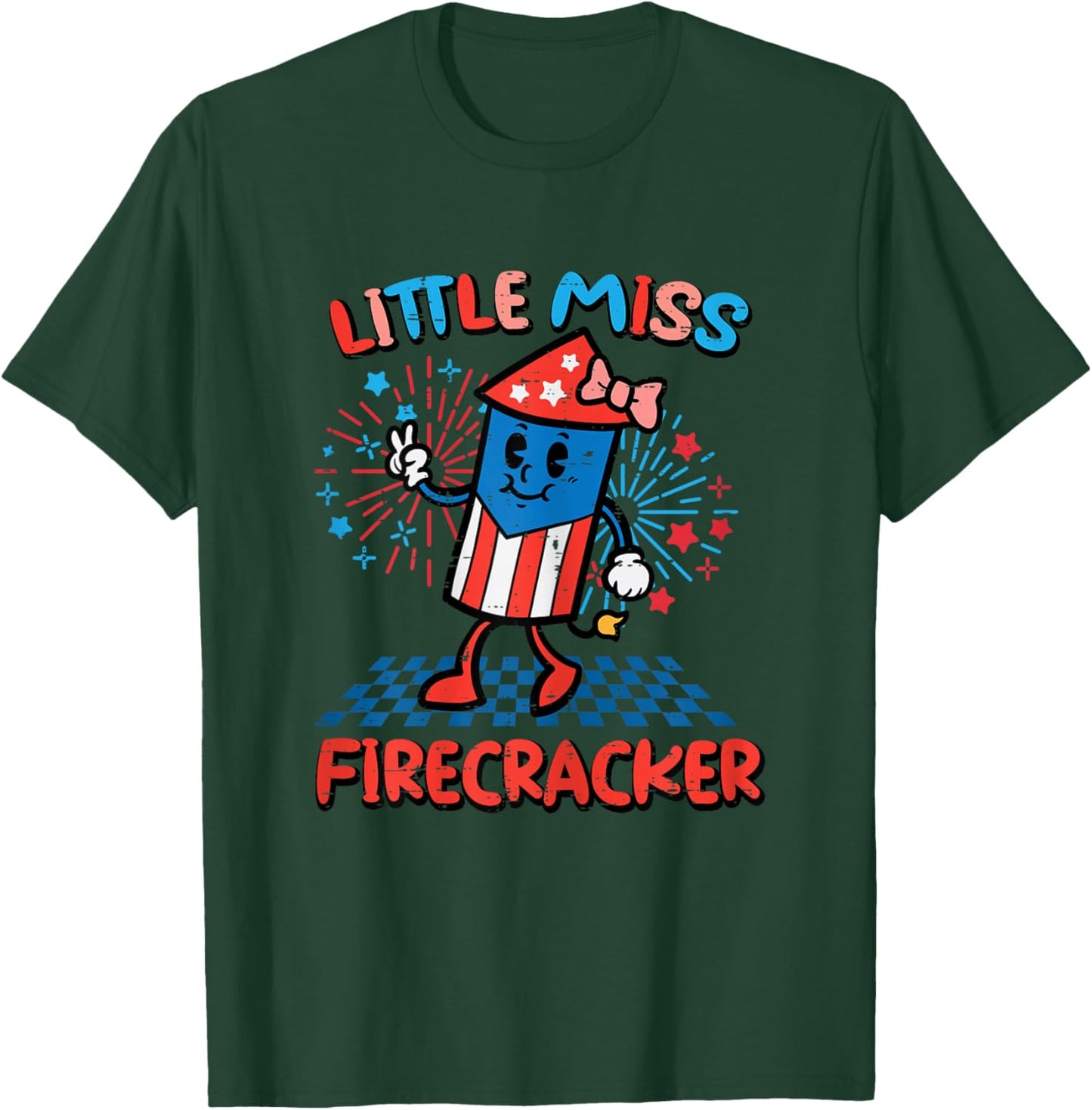 4th July Little Miss Firecracker Patriot Toddler Girls Kids T-Shirt - T-Shirt | Forest