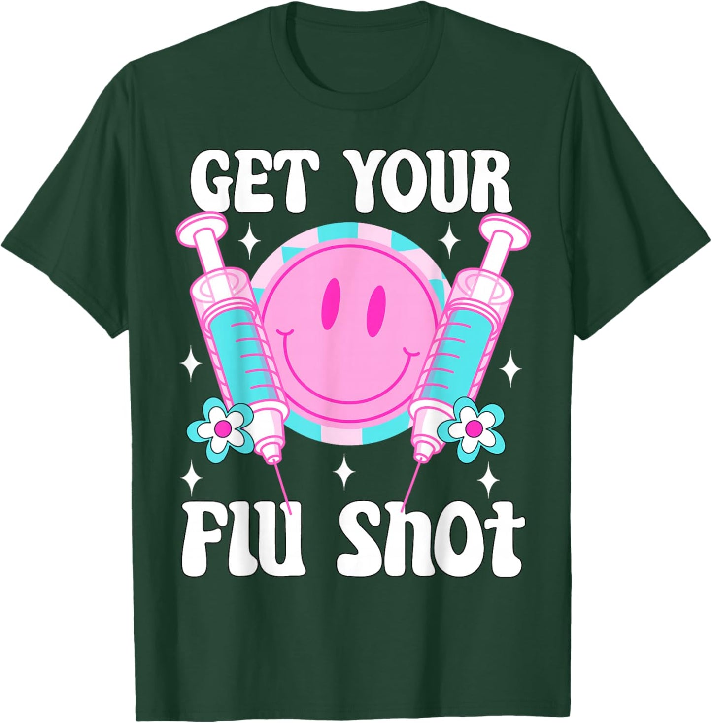 Syringe Retro Medical Get Your Flu Shot Caregiver Vaccine T-Shirt - T-Shirt | Forest