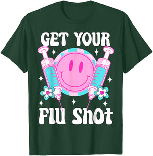 Syringe Retro Medical Get Your Flu Shot Caregiver Vaccine T-Shirt - T-Shirt | Forest