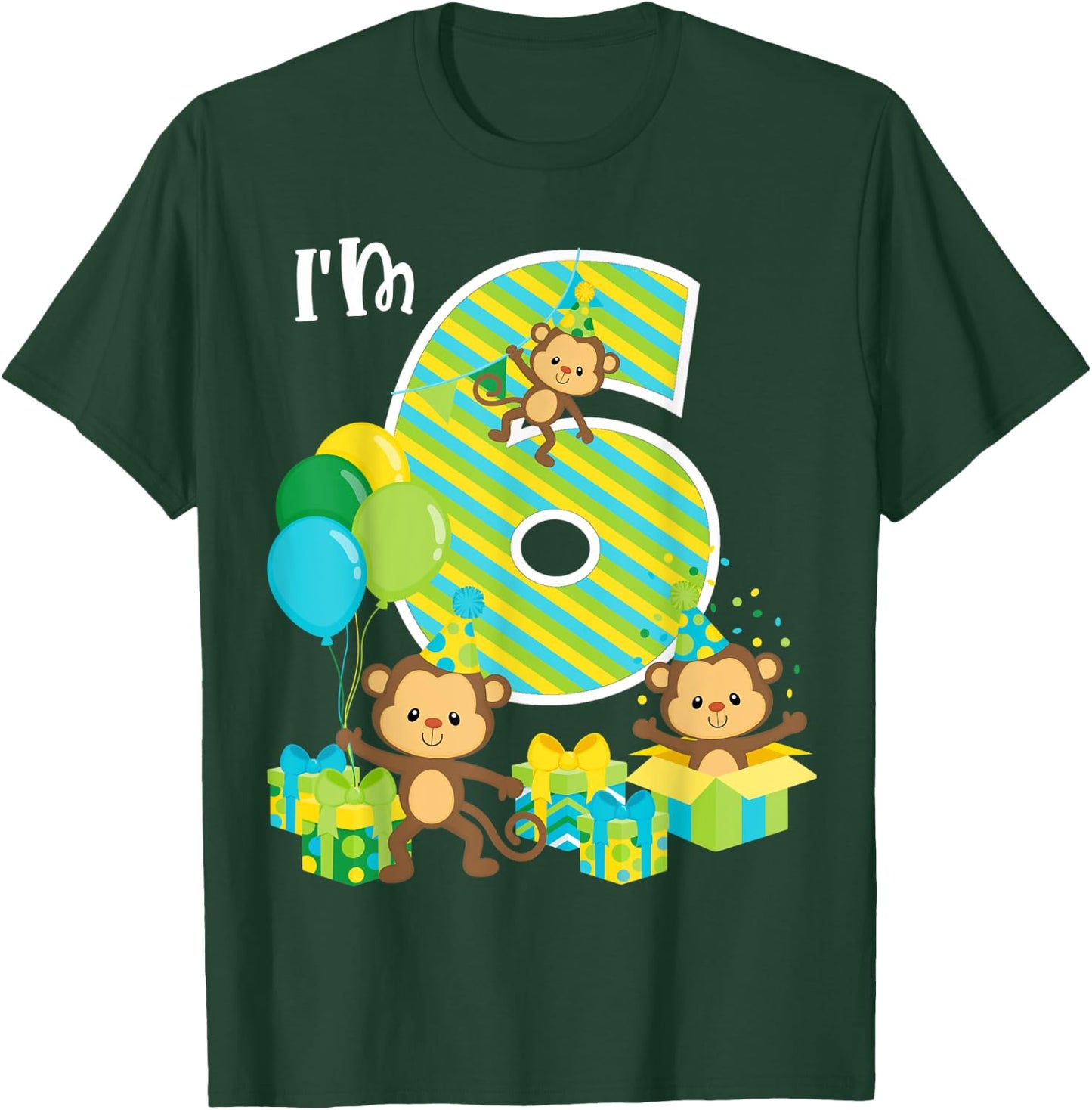 Birthday Monkey 6th Birthday Party Six Year Old Kid Toddler T-Shirt - T-Shirt | Forest