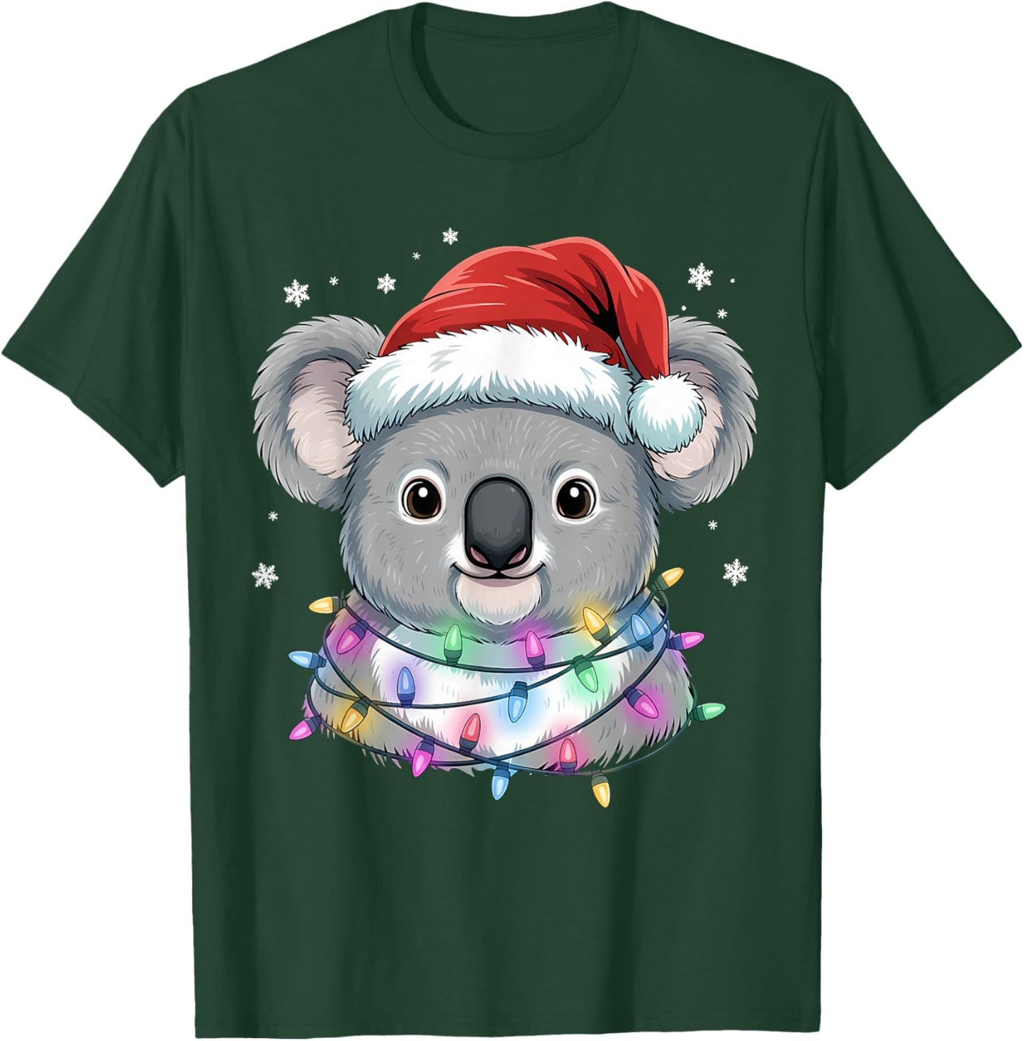 Christmas Lights Koala Santa Hat Cute Xmas Pajamas T-Shirt - T-Shirt | Forest