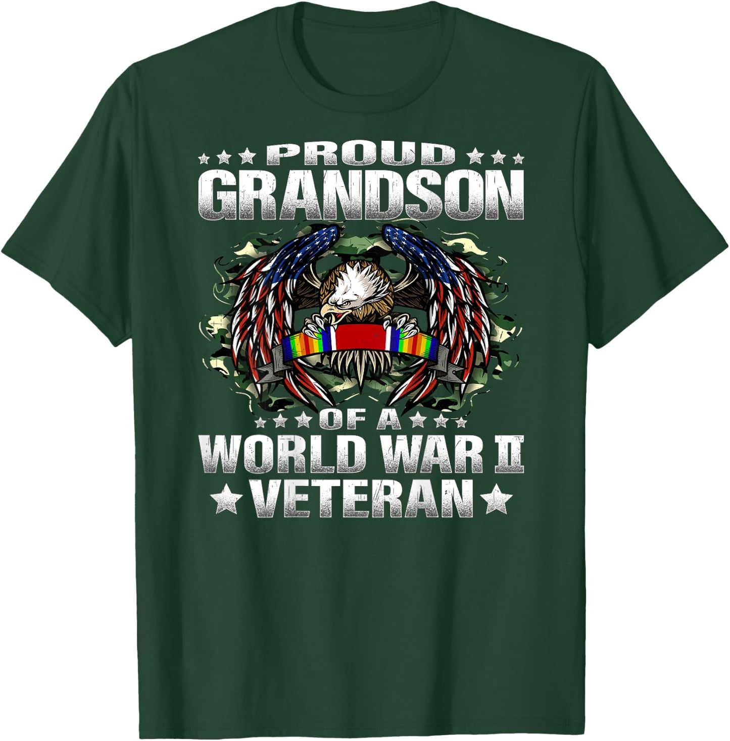 Proud Grandson Of A World War 2 Veteran Military Vets Family T-Shirt - T-Shirt | Forest