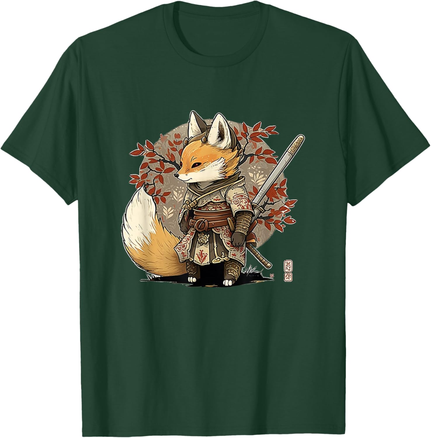 Kawaii Japanese Style Samurai Fox Anime T-Shirt - T-Shirt | Forest