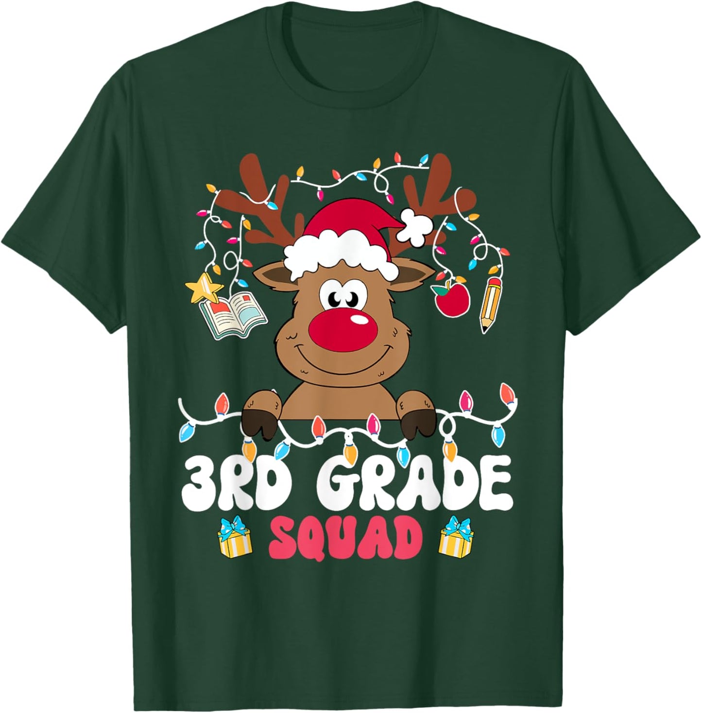 3rd Grade Squad Reindeer Christmas Third Grade Teacher Xmas T-Shirt - T-Shirt | Forest